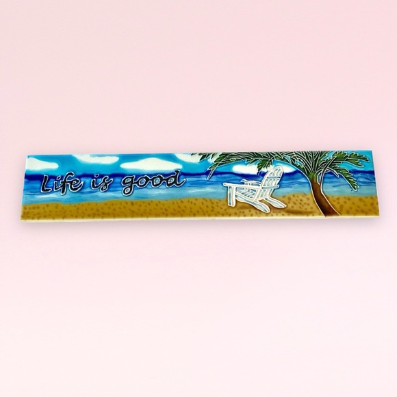 “Life is Good” Ceramic Tile Sign 15.75” Wall Hanging Beach Palm Trees - Picture 4 of 13